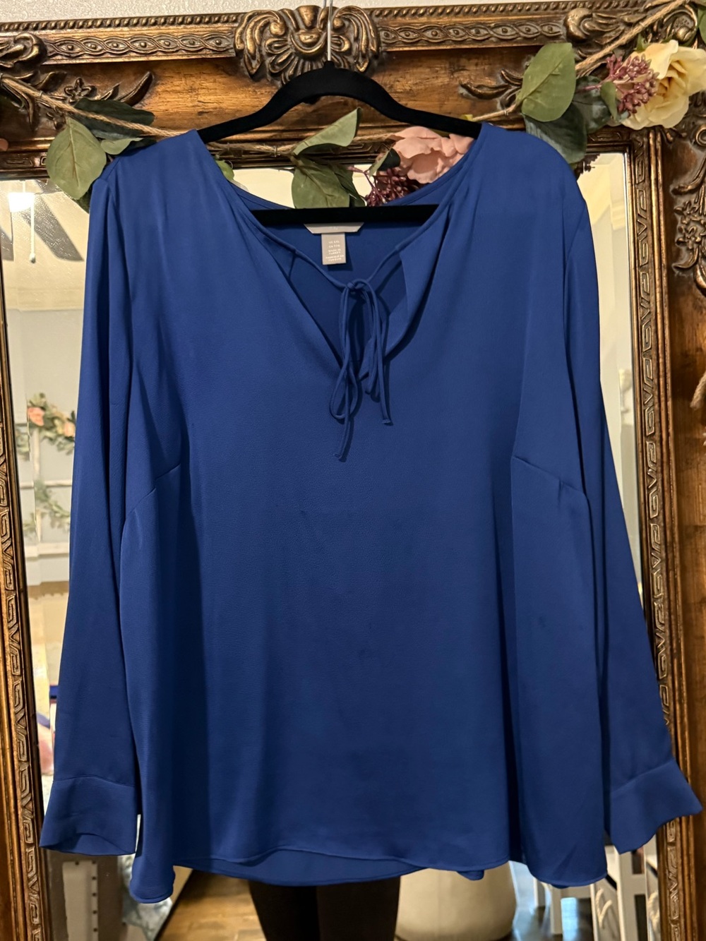 H&M Royal Blue Tie-Front Long Sleeve Blouse